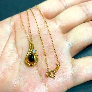 🖤Jade & Diamond pendant 14K Gf chain